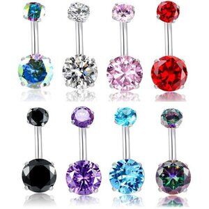 HQLA 14G Belly Button Rings Surgical Stainless Steel Round Cubic  (8Pcs)